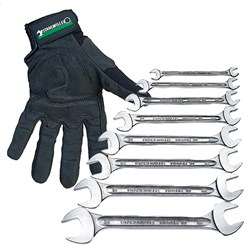 Stahlwille Bundle Deal SW10/8 8pc Double Open End Spanner Set + Mechanics Glove-M