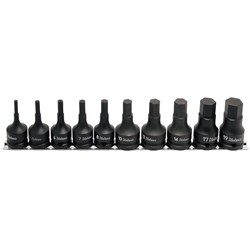 10PC 1/2"DR IMPCT INHX SKT SET (4-19MM) 60MM LONG ON RAIL KORS14012M60/10