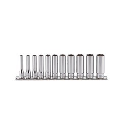 SOCKET SET ON RAIL 1/4DR,4-14mm DEEP(6PT)11PCL