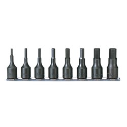 SOCKET SET ON RAIL-INHEX 3/8DR,3-12mm x 52mm (8PC)