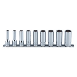 SOCKET SET ON RAIL 3/8DR 1/4-3/4AF DEEP 9PC