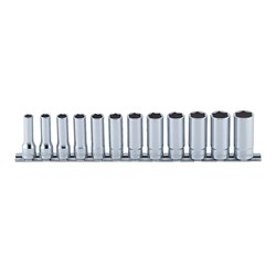 SOCKET SET ON RAIL 3/8DR 8-19MM DEEP 12PC.L