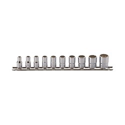 10PC 1/4"DR AVIATION SOCKT SET (3/16" - 9/16"AF)  ON RAIL KORSAS2405A/10