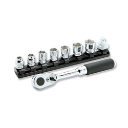 Ko-ken Z-Series 3285ZE - 3/8" DR 6 Point Metric Socket Set - 9 Piece on Magnetic Rail