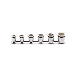 KORS2455AS/6 - Koken 1/4"  Drive 12Pt Nut Grip Socket   - Rail Set 6 Pieces