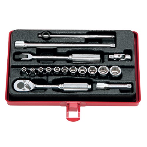 SOCKET SET 1/4DR - 6PT, 4-12MM (17PCS)