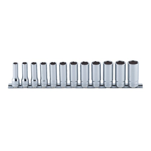 SOCKET SET ON RAIL 3/8DR 8-19MM DEEP 12PC.L