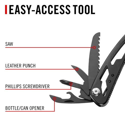 Coast CT225 Black Frame Stainless Steel Multi-Tool with 11-in-1 Implements & Spring Loaded Pliers