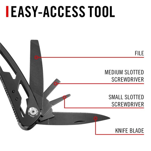 Coast CT225 Black Frame Stainless Steel Multi-Tool with 11-in-1 Implements & Spring Loaded Pliers
