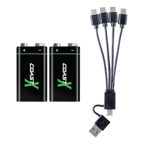 Coast ZX9V 2-Pack Zithion-X USB-C Rechargeable (9V or C) Battery Pack