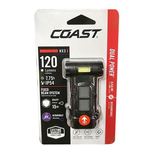 Coast HX3-BLISTER-PACK 120 Lumens Utility Beam Bodylight Torch (White + UV)